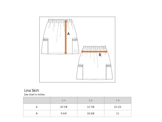 Size chart of a skirt